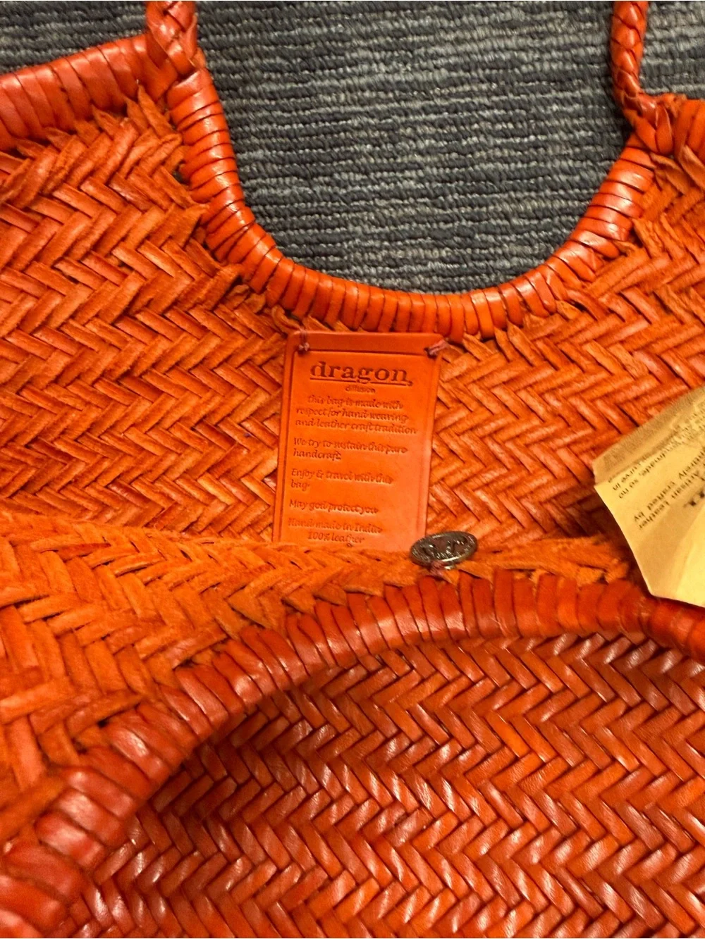 Dragon Orange Woven Calfskin Tote Bag